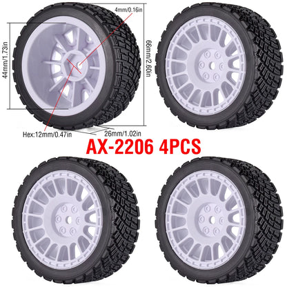 1/10 RC Wheels & Tires Set 12mm Hex On-Road Drift/Rally for Tamiya TT-02 Compatible Chassis