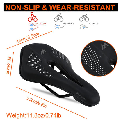Road Bike Seat Saddle Hollow Cushion MTB Bicycle Black West Biking