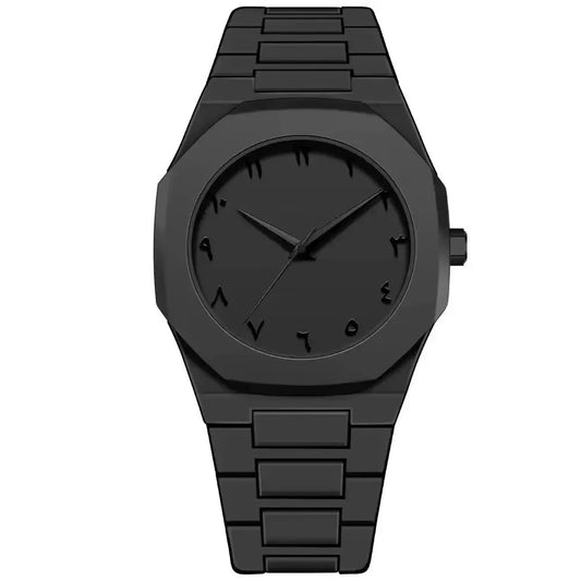 Men’s Black Quartz Watch Arabic Numerals Casual Drip-Oil Strap Fashion Style