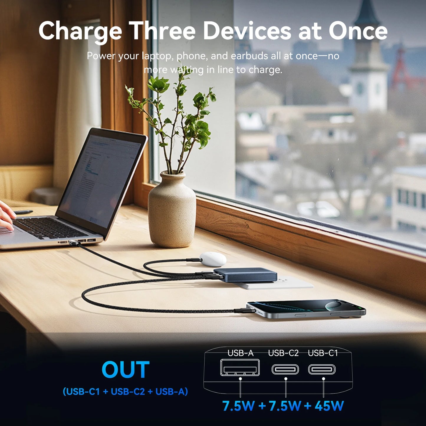 Vention 65W GaN Travel Charger QC4.0 PD3.0 Fast Charge EU UK US For iPhone Laptop