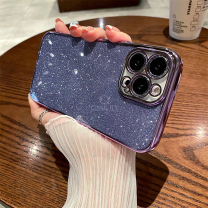 Square Glitter Plating Case for iPhone 11-16 Pro Max Mini XR XS Clear Cover