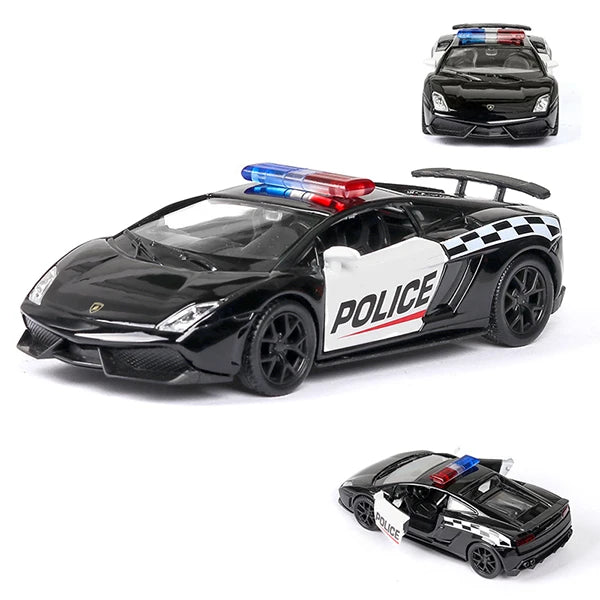 1:36 Alloy Diecast Car Models Police Car Black with Pull Back Function