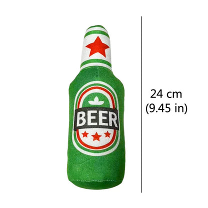 Funny Beer Bottle Plush Dog Toy Squeaky Chew Toy for Small & Large Dogs