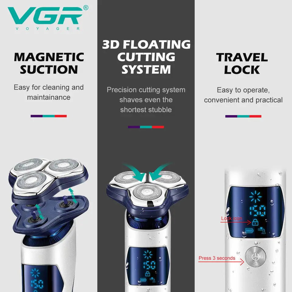 Electric Shaver Men VGR Cordless Foil Beard Razor Rechargeable Shaving Machine