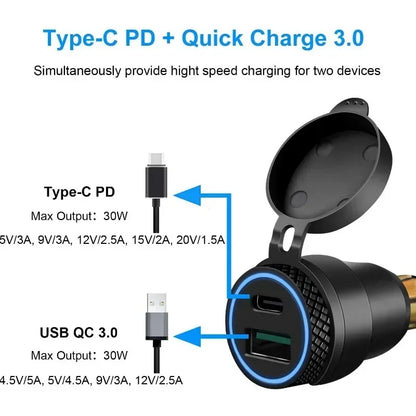 Motorcycle Waterproof Charger 30W USB Hella DIN Plug PD for BMW Ducati Triumph