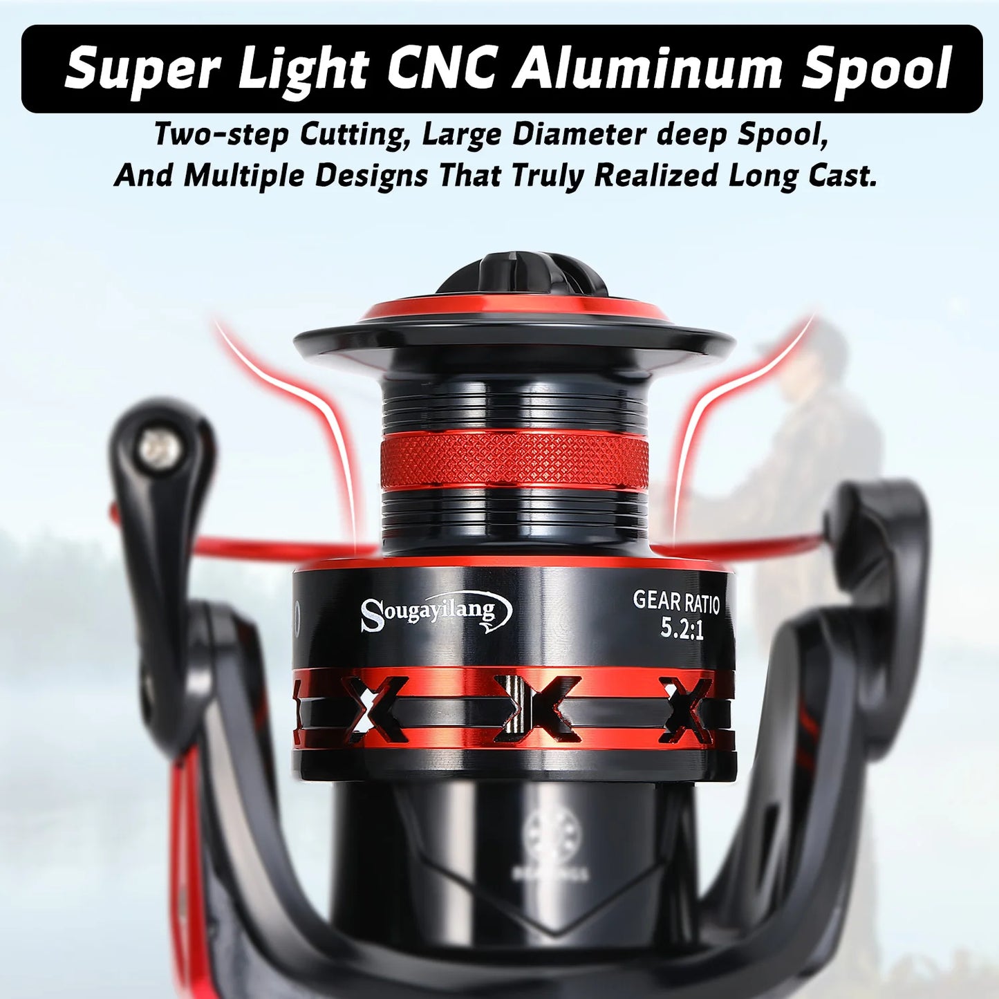 Sougayilang 1000-7000 Spinning Reel, Aluminum Spool, 10kg Max Drag, EVA Handle for Bass Freshwater Pesca