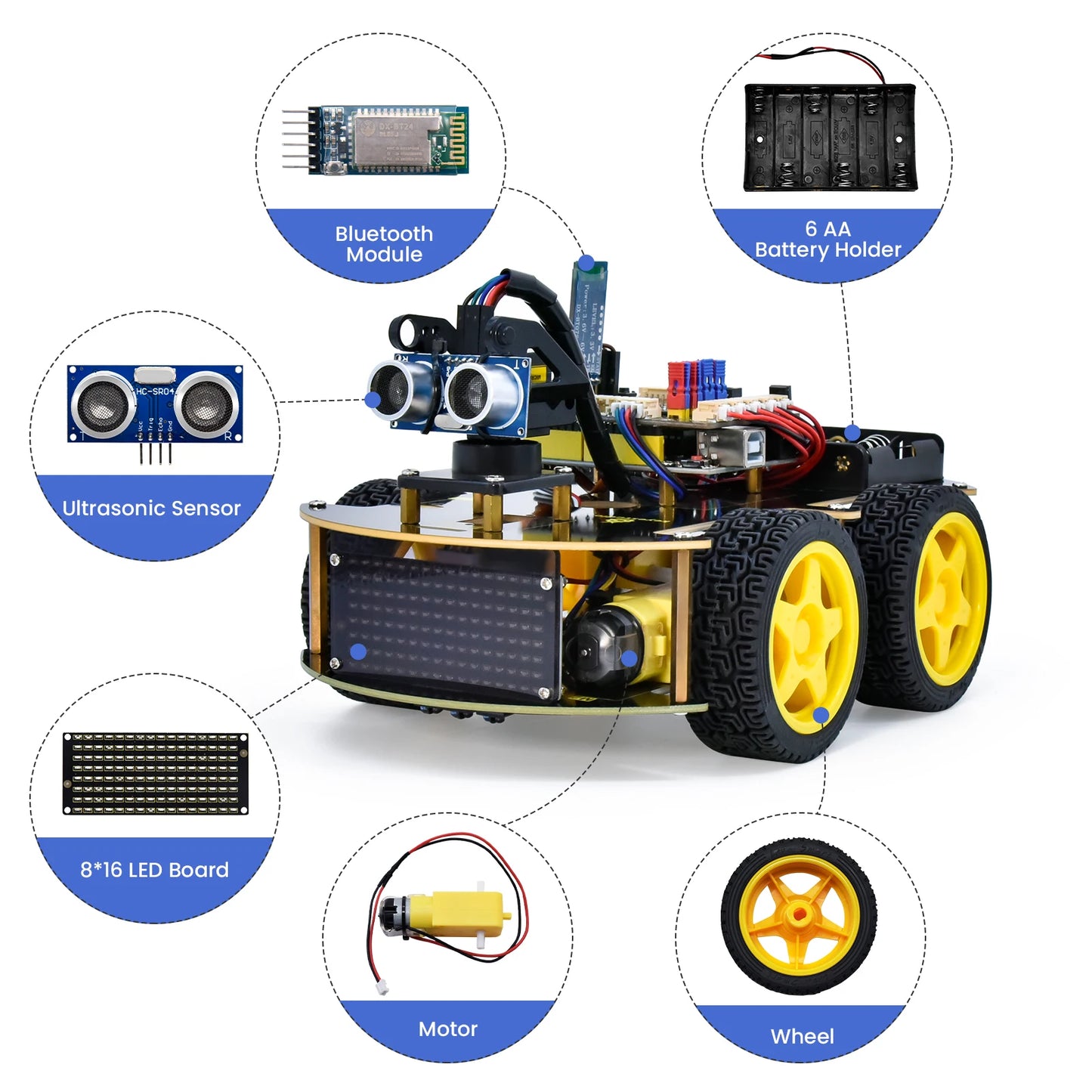 Programming DIY Robot Car Bluetooth Control 4WD Multi Distance Voltage