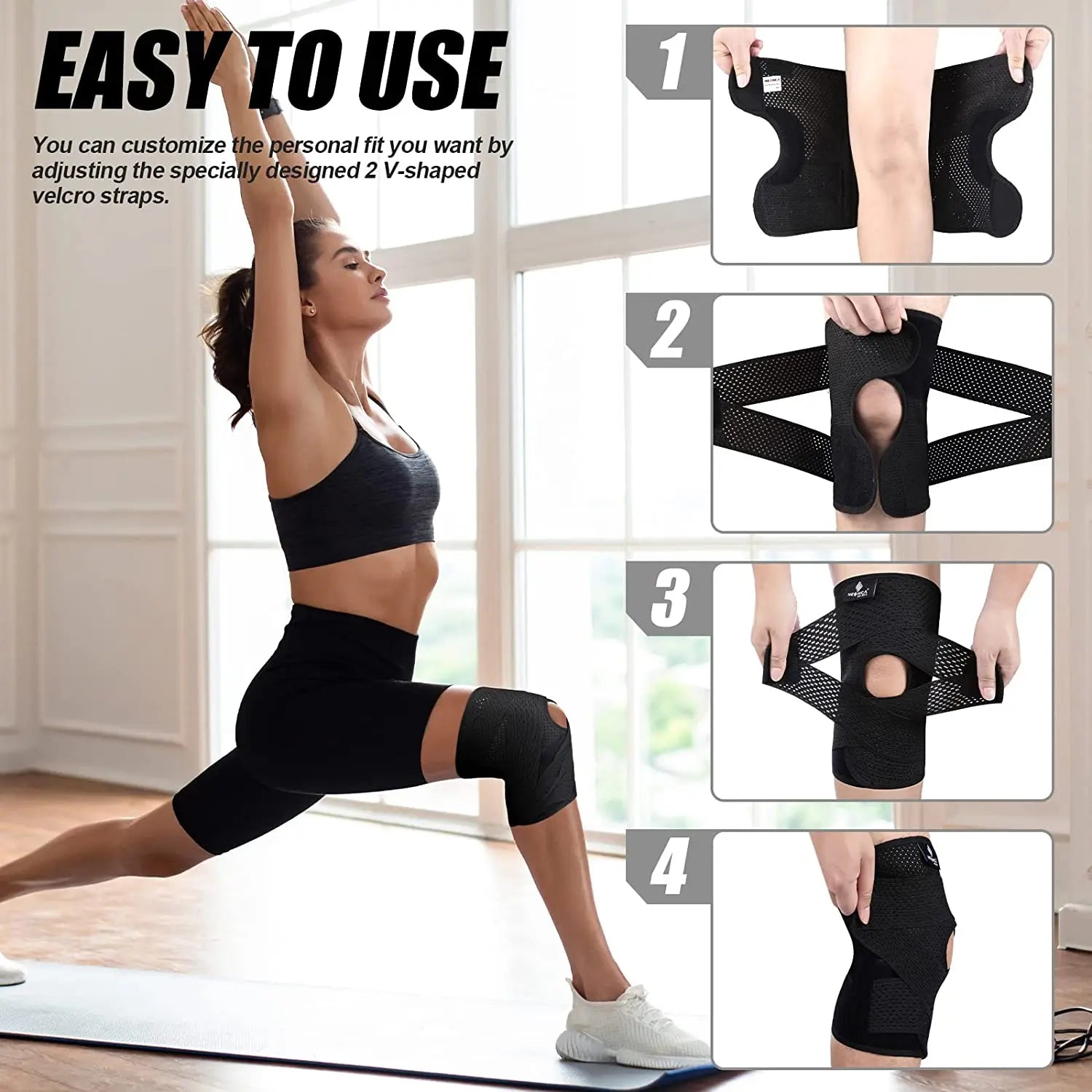 NEENCA Knee Brace for Knee Pain Compression Knee Support with Air Mesh Fabric Side Stabilizers Meniscus Tear ACL Arthritis Relie-EXPROTAS