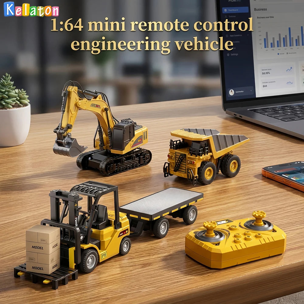 Bluetooth Remote Control Car 1:64 Mini Crane Forklift Alloy Toy