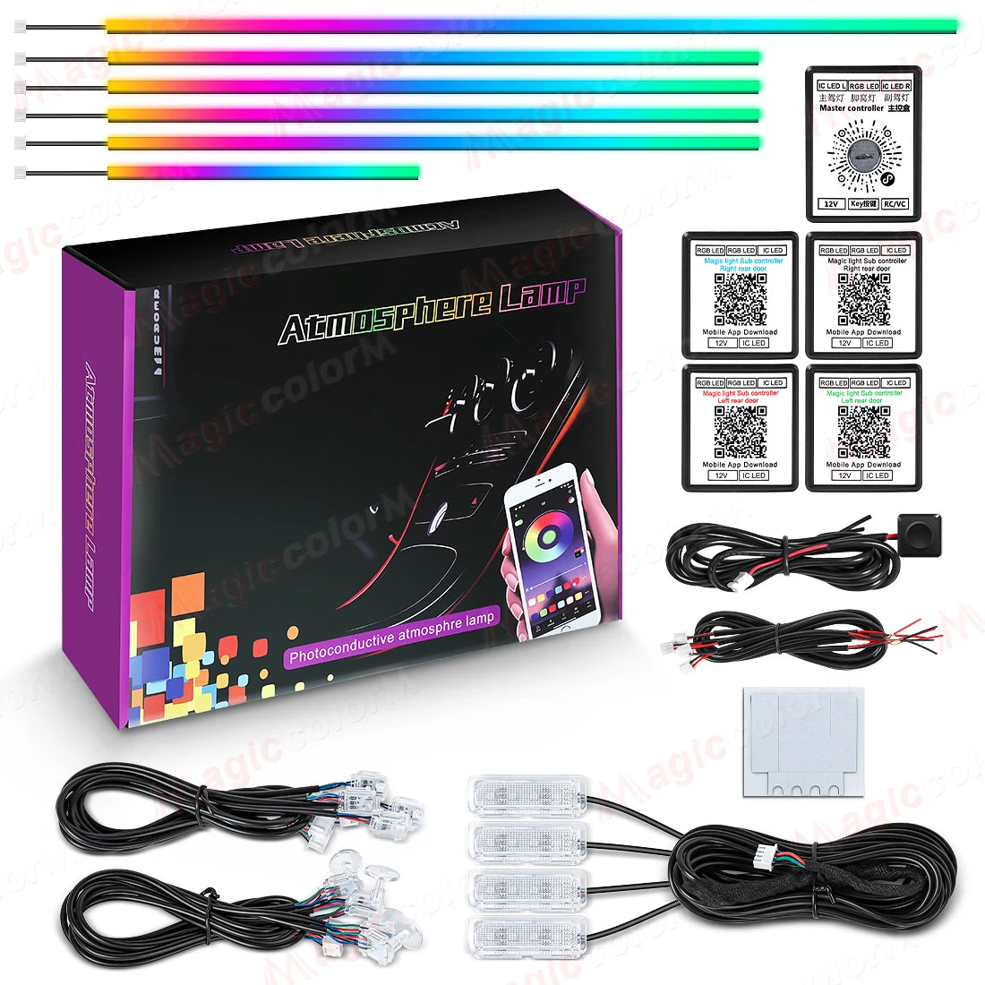18 in 1 Car Ambient Light RGB LED Acrylic Strip Interior Symphony Bulbs