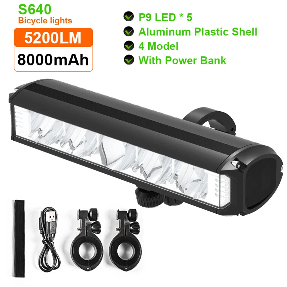 LED Bike Light 8000mAh Front Rechargeable Waterproof USB Torch Lamp