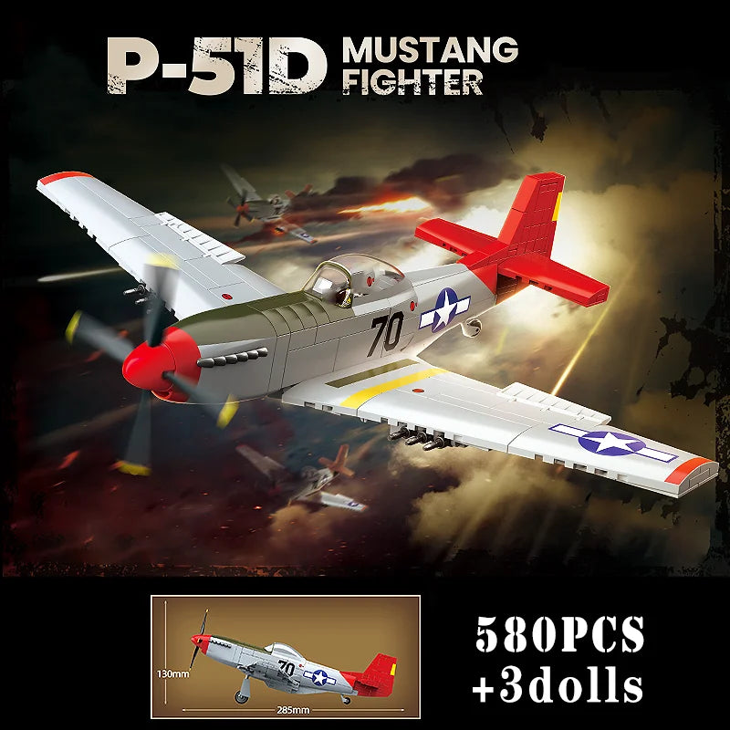 WW2 P-51 Mustang Fighter Plane Building Blocks Aircraft Brick Model Toy Set
