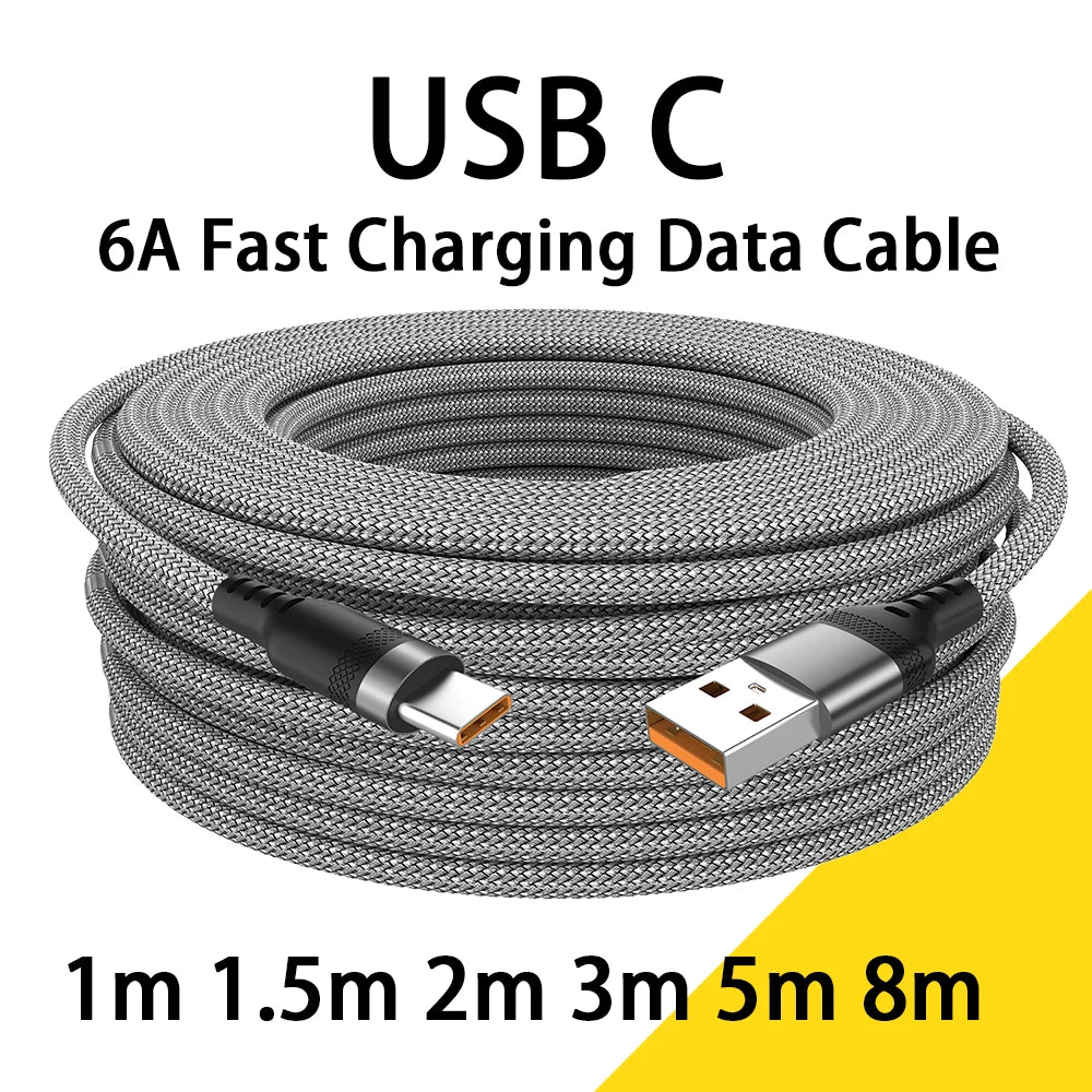 USB Charging Cable 6A Fast for Huawei Xiaomi Samsung 1m 2m 3m 5m