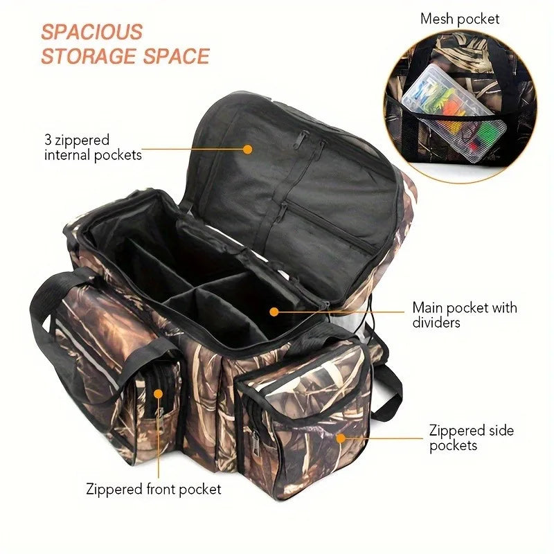 Large Waterproof Fishing Tackle Bag Shoulder Crossbody Gear Storage