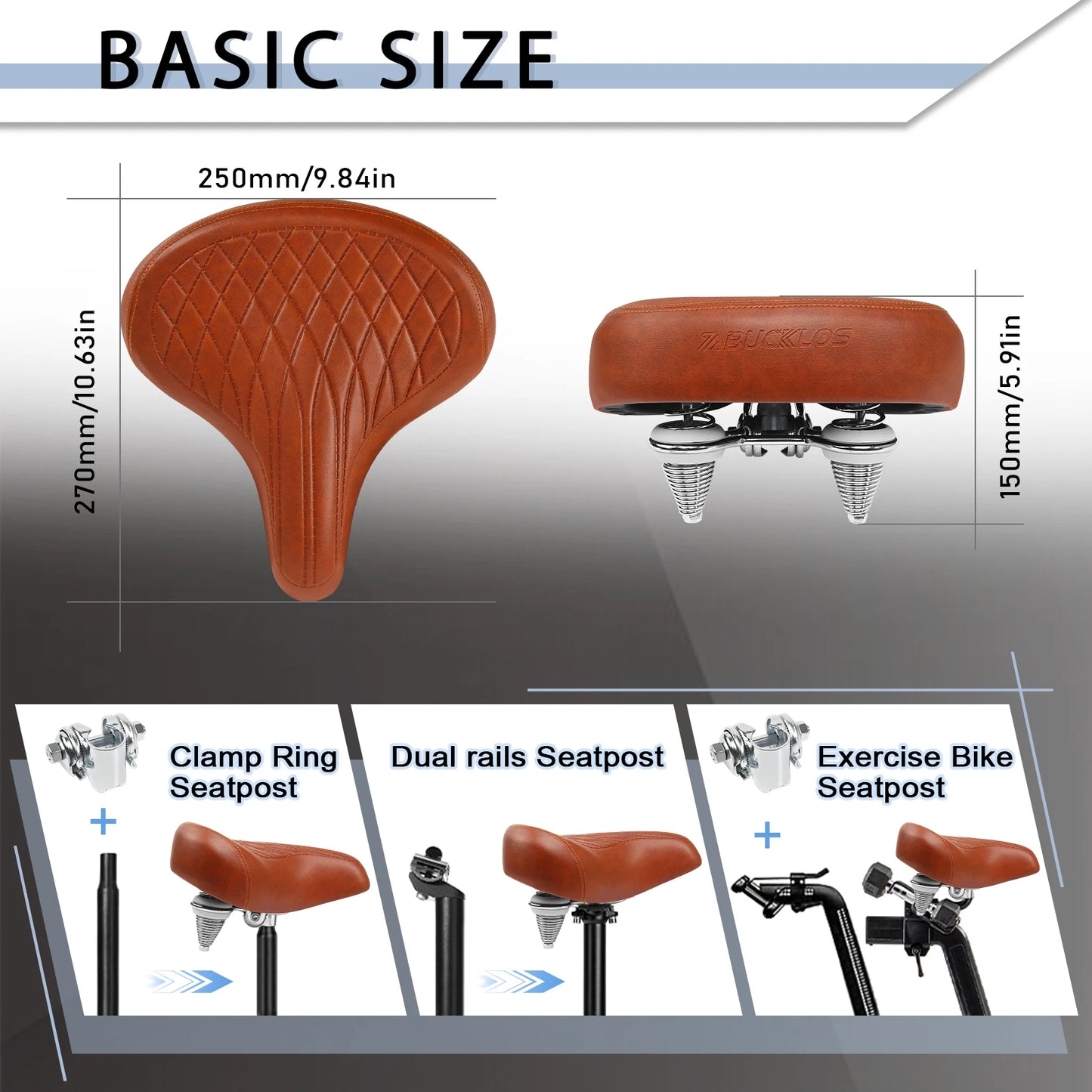 BUCKLOS Oversized Bike Saddle Ergonomic Wide Soft Shock-Absorbing Comfort Seat