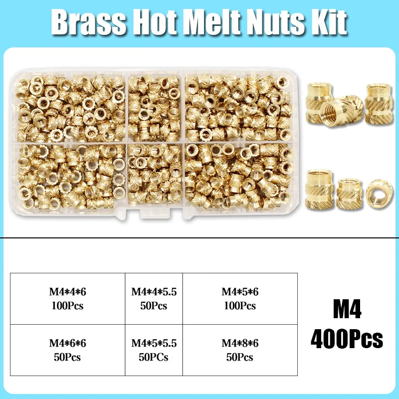 M2–M8 Brass Heat Insert Nut Set for 3D Print Hot Melt Threaded Embed