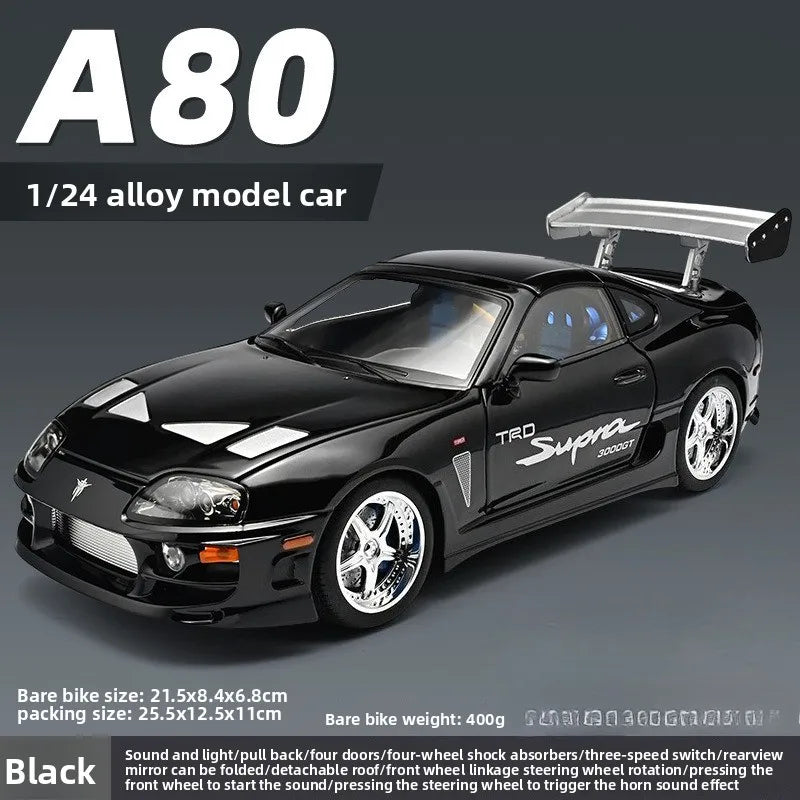 1:24 Fast & Furious Supra Alloy Diecast Sports Car Model, Pull Back Toy with Light & Sound Collectible Gift for Car Fans