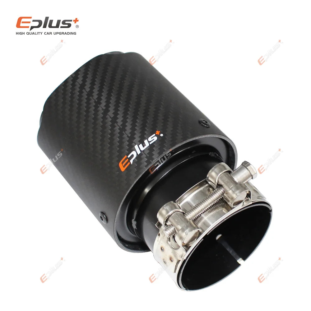 EPLUS Matte Carbon Fiber Exhaust Tip Black Stainless Straight for Akrapovic