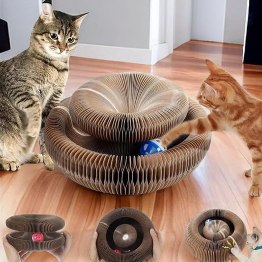 Magic Cat Scratch Board Toy with Ball Round Corrugated Claw Grinding Climbing Pad