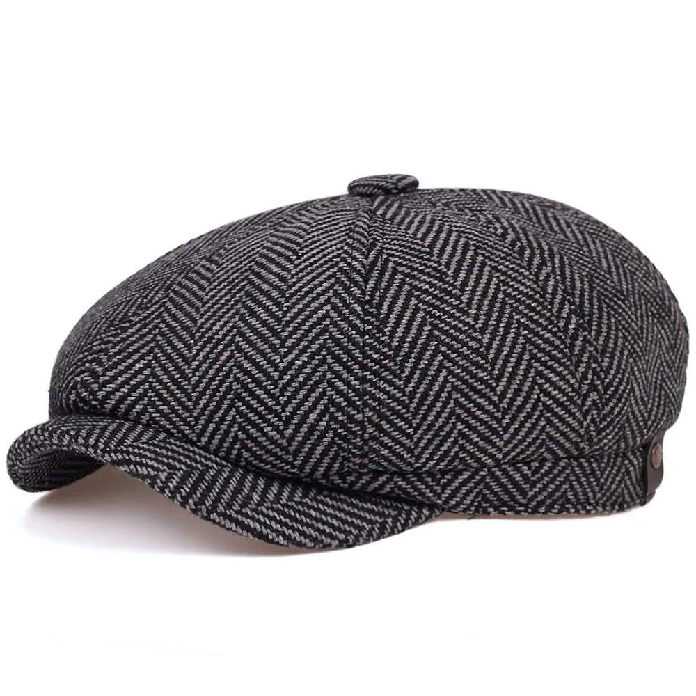 British Retro Hat Beret Men Casual Octagonal Cap for Spring Autumn