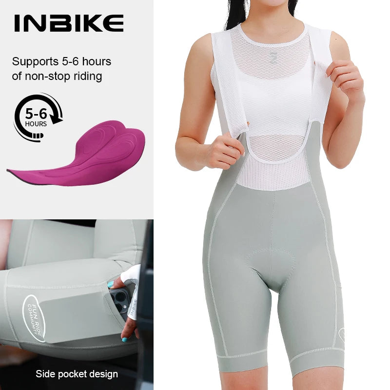High Waist Cycling Bib Shorts INBIKE Womens Summer MTB Road Bike Padded