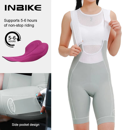 High Waist Cycling Bib Shorts INBIKE Womens Summer MTB Road Bike Padded