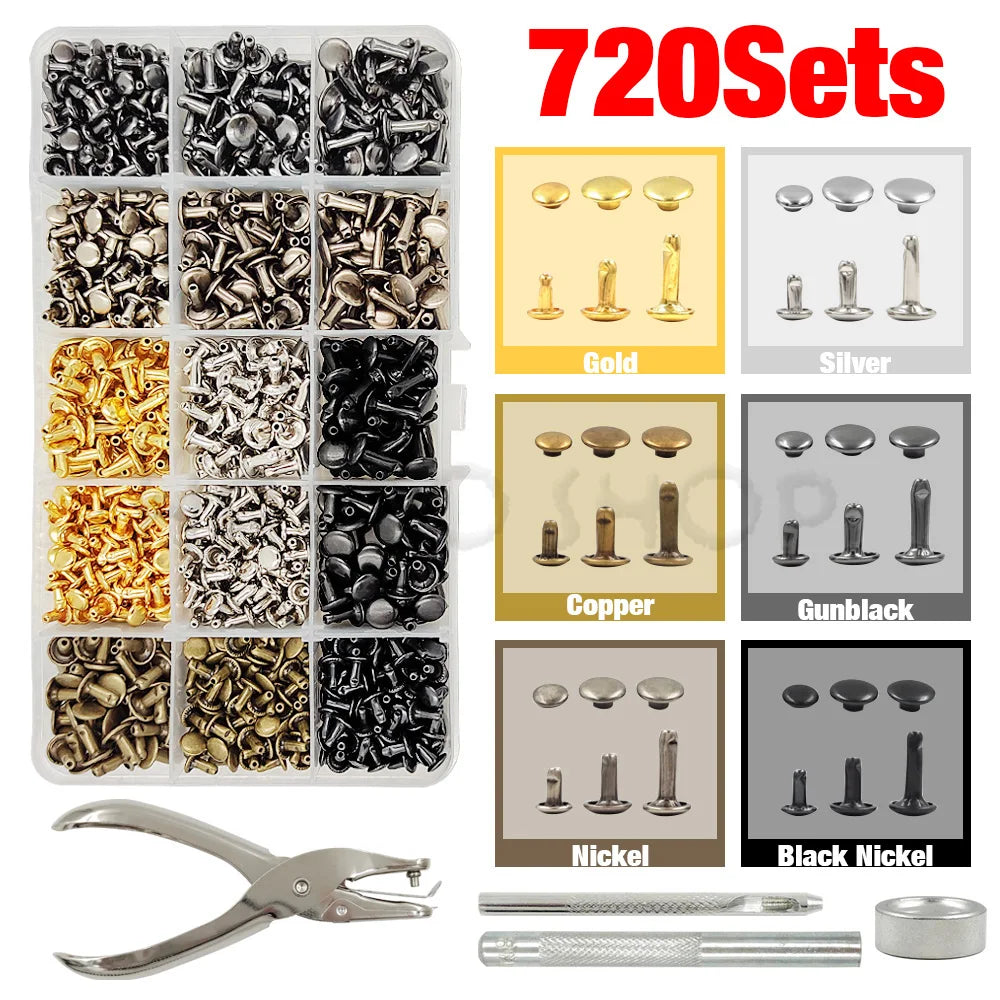 240Pcs Double Cap Rivets Studs Metal for Leather Craft Bag Repair