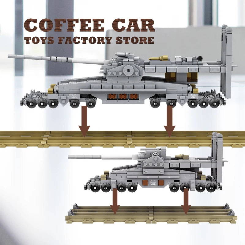 Army Railway Gun Building Blocks Military MOC Armoured Vehicle Brick Model Set