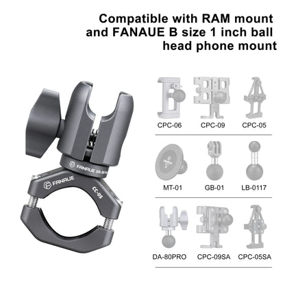 FANAUE Motorcycle Phone Mount Handlebar Base w/ Ball Head Anti-Theft