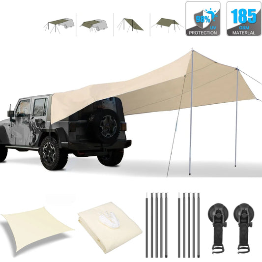 Awning Waterproof Tarp Tent Shade Outdoor Camping Car Awning Side Pergola Car Tail Tent Canopy For Campervan Motorhome Suv-EXPROTAS