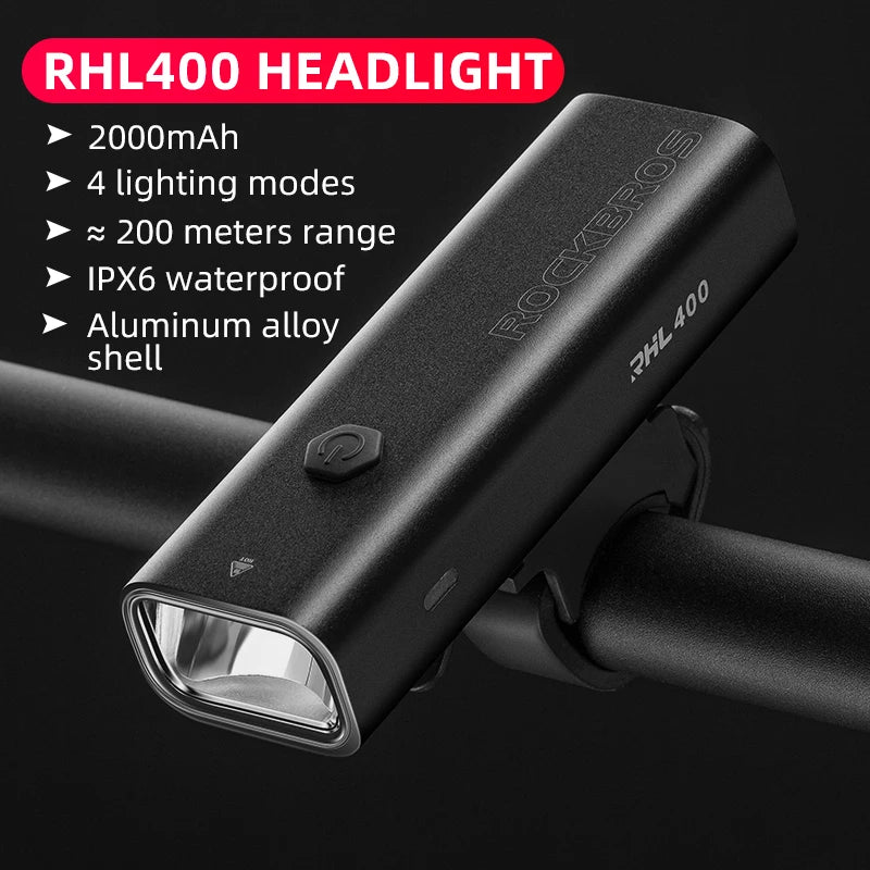 EXPROTAS Bike Light 200LM 400LM LED Front Rechargeable MTB Headlight Lamp