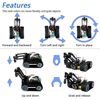Freenove Tank Robot Kit for Raspberry Pi 4 B 3 B+ B A+, Crawler Chassis, Grab Objects, Ball Tracing, Line Tracking, App Control-EXPROTAS