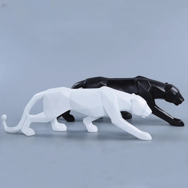 Large Panther Statue Geometric Resin Leopard Sculpture Home Office Desk Decor