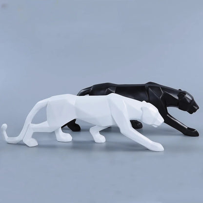 Large Panther Statue Geometric Resin Leopard Sculpture Home Office Desk Decor