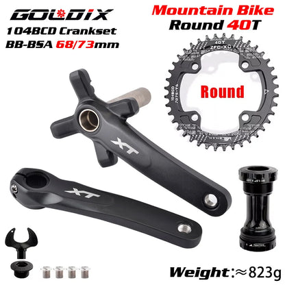 XT Bicycle Crankset 104BCD MTB Bike Crank Chainring Bike 170mm 175mm Black Round Oval 32T 34T 36T 38T Aluminum Alloy with Bottom-EXPROTAS