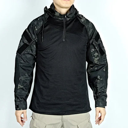 Tactical Combat Shirt 1/4 Zip Long Sleeve Men Camo Cotton Ripstop Military Top