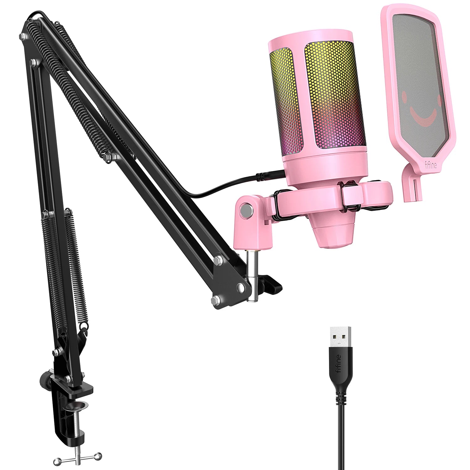 FIFINE USB Gaming Microphone Kit for PC,PS4/5 Condenser Cardioid Mic Set with Mute Button/RGB /Arm Stand,for Streaming Video-A6T-EXPROTAS