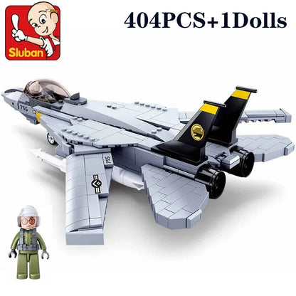 404PCS F14D Tomcat Fighter Model Bricks Military Series Carrier Based Fighter Weapon Figure Doll Building Blocks Kids DIY Toys-EXPROTAS