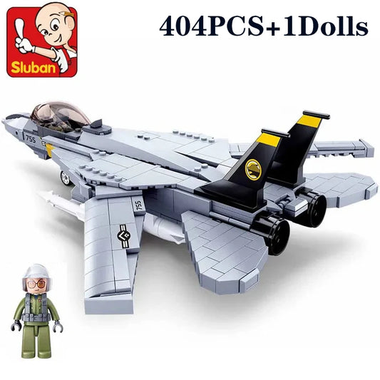 404PCS F14D Tomcat Fighter Model Bricks Military Series Carrier Based Fighter Weapon Figure Doll Building Blocks Kids DIY Toys-EXPROTAS