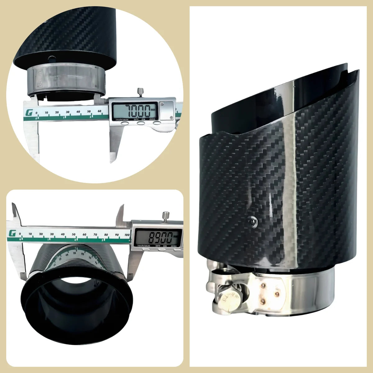 Carbon Throat Muffler Tip | Bright Black Twill Stainless Steel Exhaust Tip