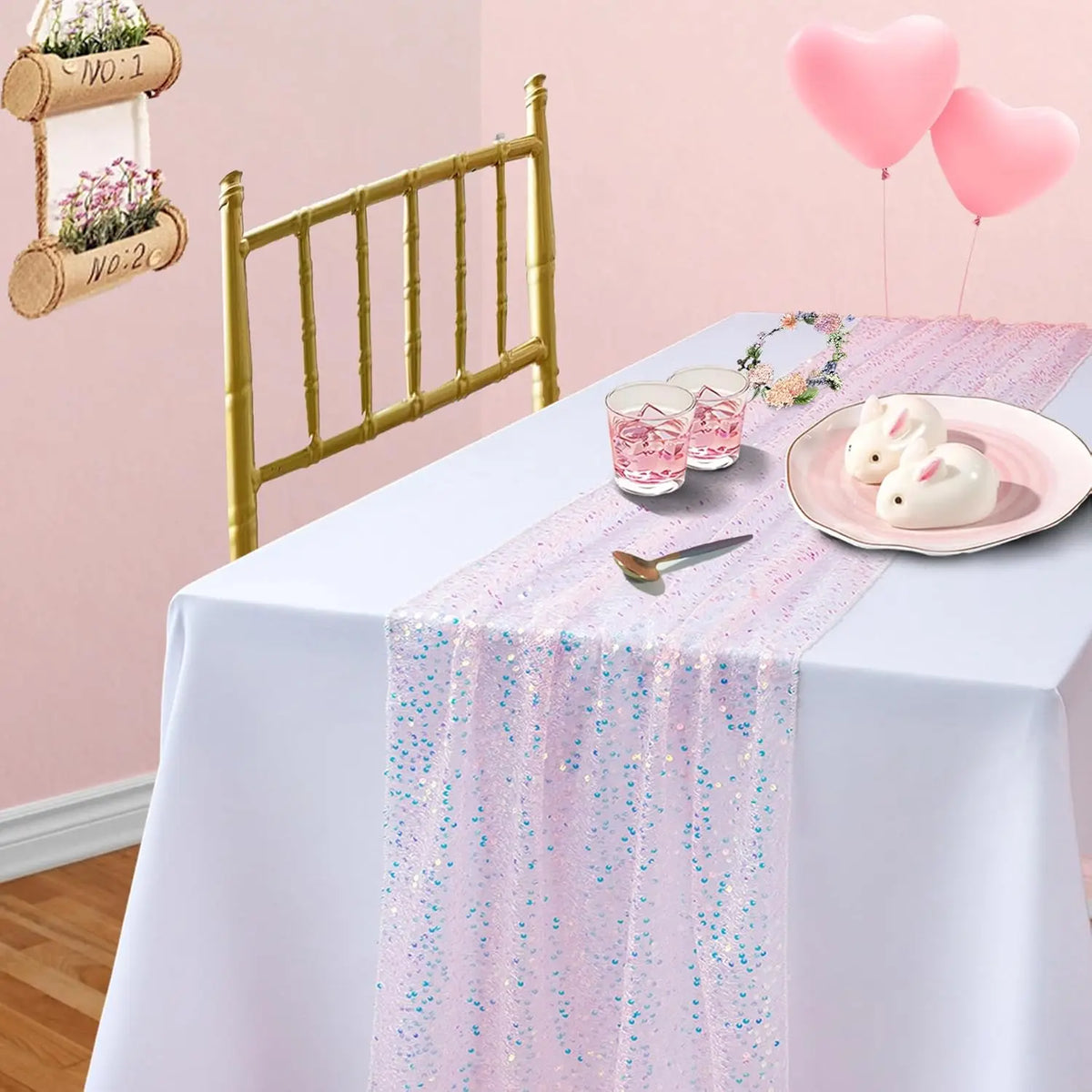 Iridescent Glitter Sequin Table Runner Wedding Baby Shower Party Decor