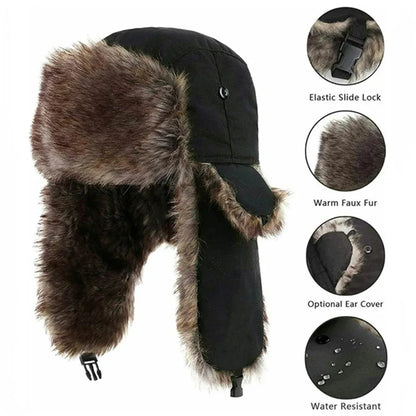 Winter Ushanka Trapper Hat Mens Russian Ear Flap Fur Cap