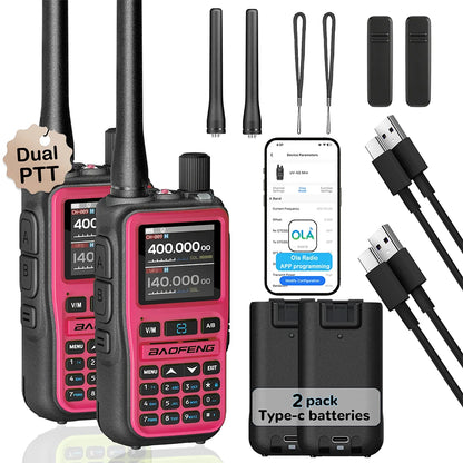 2 Pack Baofeng Walkie Talkie Mini Dual Band Radio 5W Bluetooth Type-C