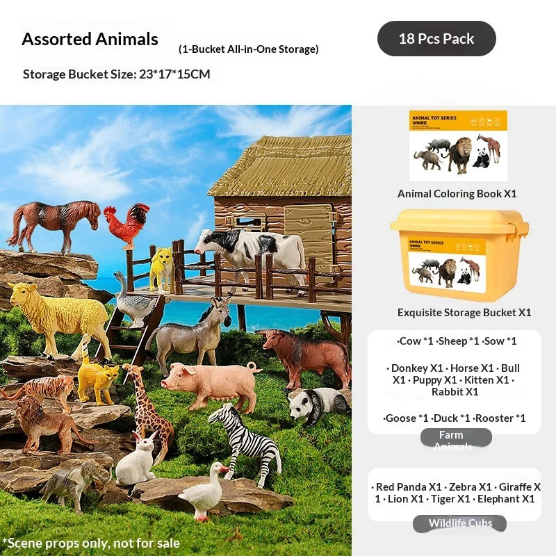 Realistic Animal Figure Toy Early Education Set - Baby Plant Recognition Kit Lion Tiger Elephant Panda Giraffe Animal Figure Toy
