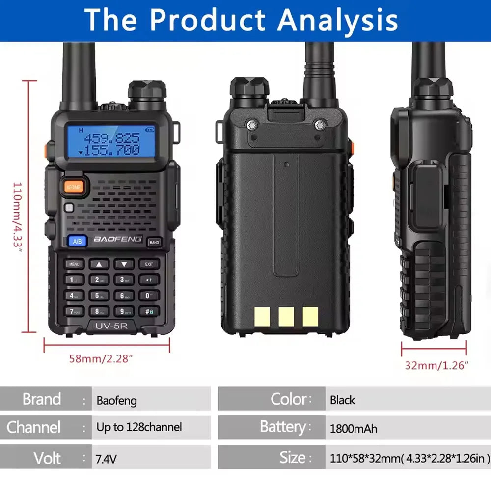 4PCS Baofeng UV-5R Two Way Radio Walkie Talkie Long Range 10KM 5W