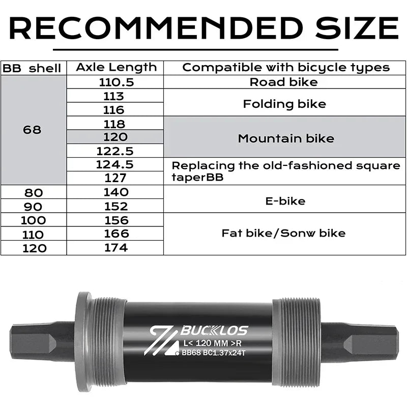 Threaded Bottom Bracket BUCKLOS BSA BB68 Square Taper MTB Road Bicycle