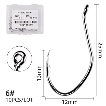 10Pcs Fishing Hooks Barbed Carbon Steel Circle Hook 6/0-10 Catfish Tackle