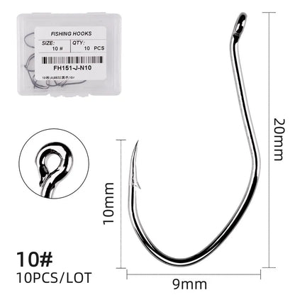 10Pcs Fishing Hooks Barbed Carbon Steel Circle Hook 6/0-10 Catfish Tackle