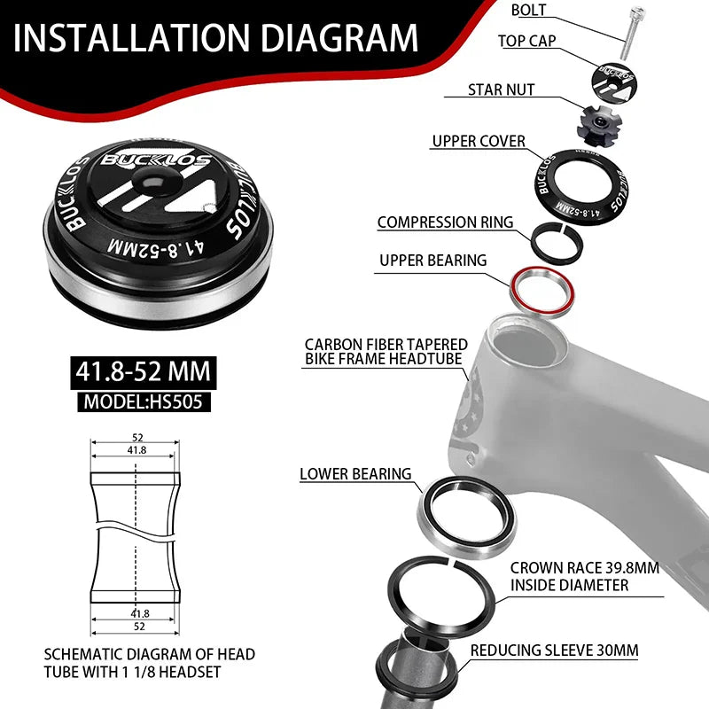 Bike Headset 1-1/8" Sealed Bearing 34/44/50.6/52/55/56mm MTB Fork