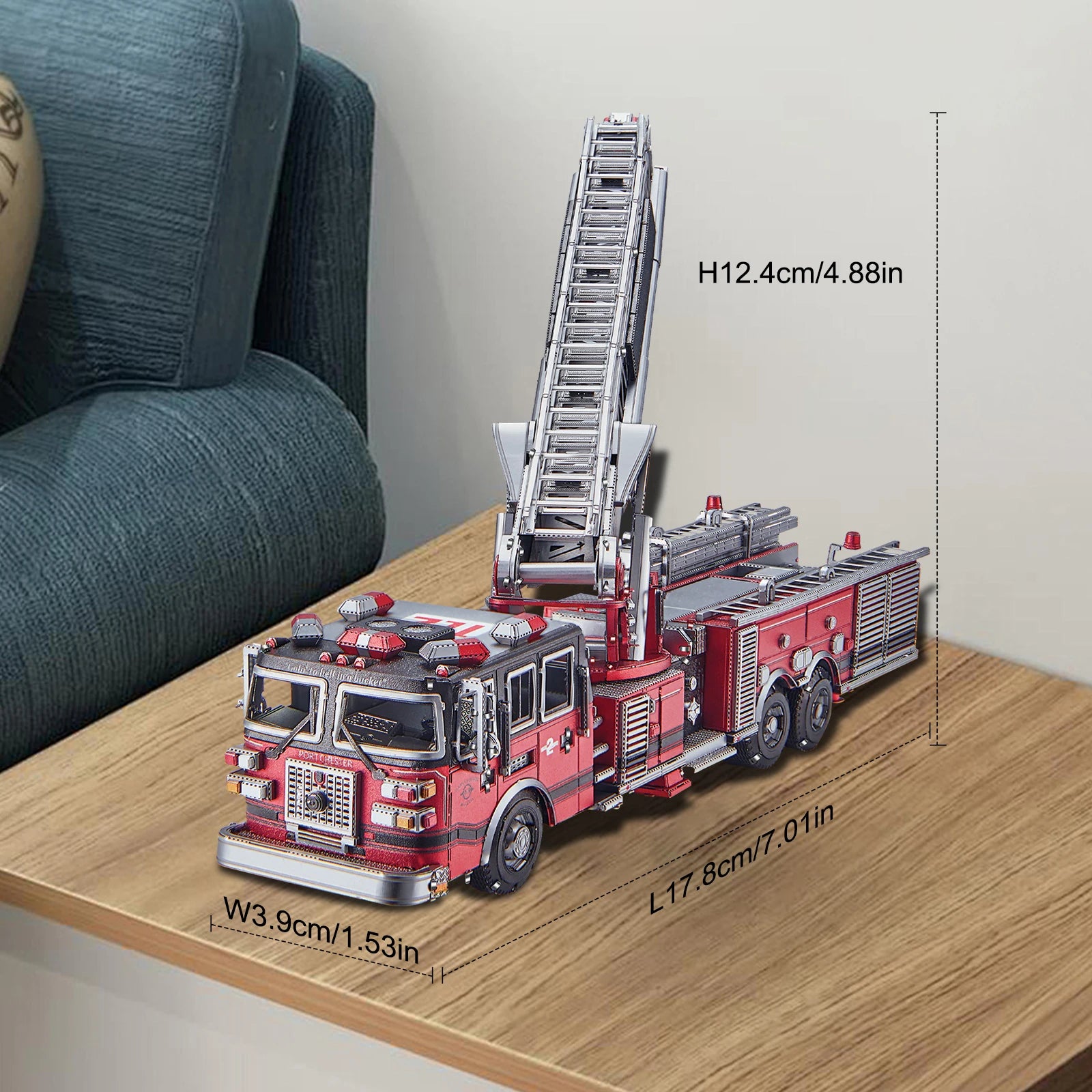 Piececool 3D Metal Puzzles Ladder Truck Assembly Model Kits Engineer Vehicle Collection Model DIY Jigsaw for Home Decor-EXPROTAS